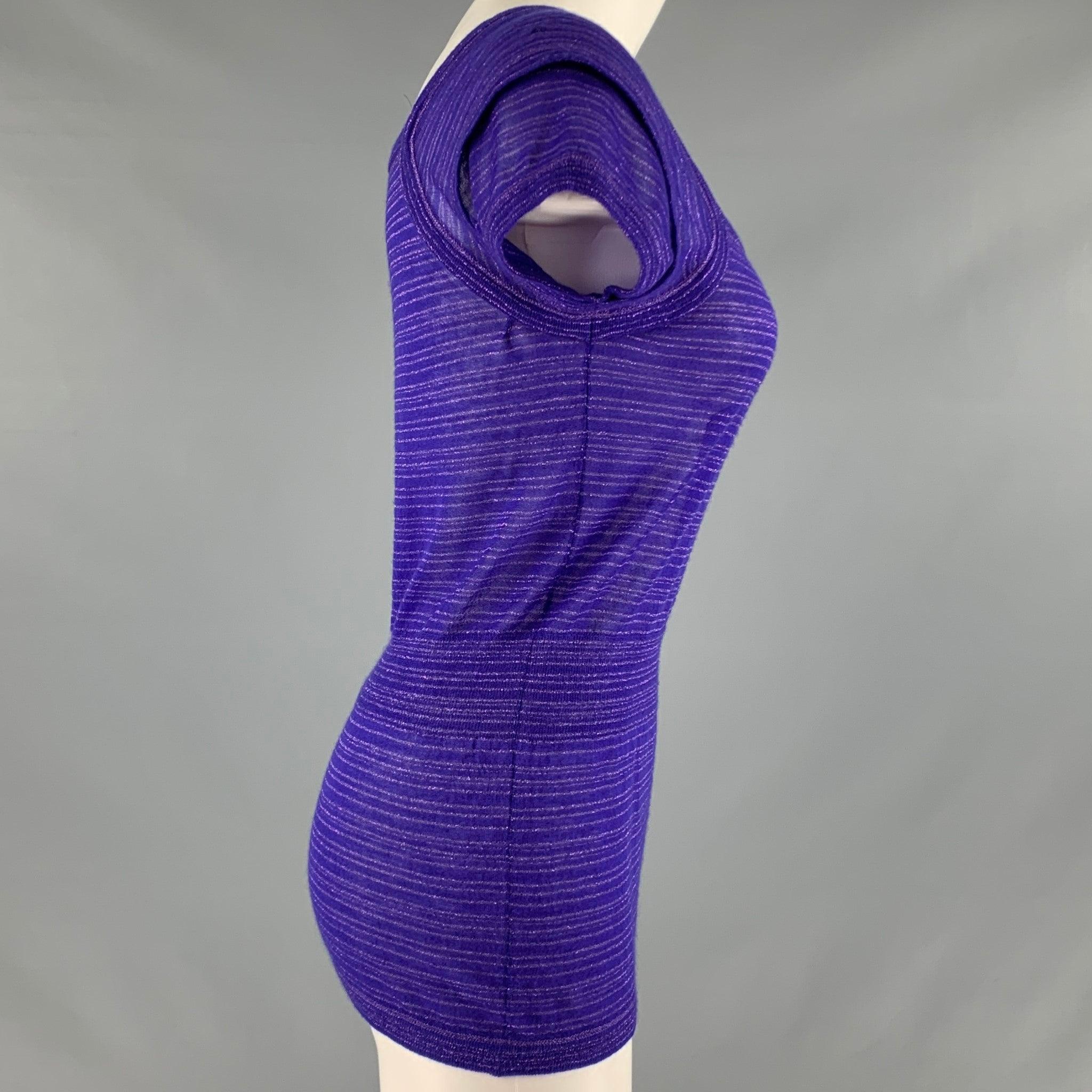 LOUIS VUITTON casual top comes in a purple cashmere blend knit material featuring a novelty metallic accents, and short sleeves. Made in Italy. Good Pre-Owned Condition. Moderate signs of wear, please check photos. 

Marked:   S 

Measurements: 
