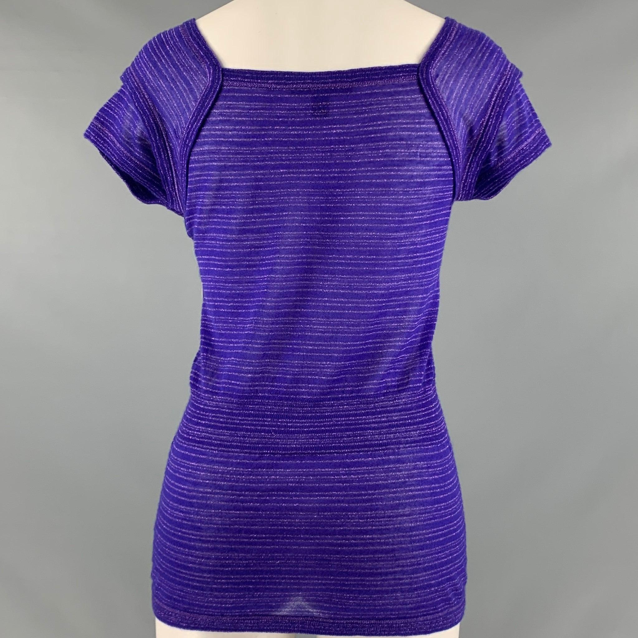 LOUIS VUITTON Size S Purple Cashmere Blend Stripe Short Sleeve Casual Top In Good Condition In San Francisco, CA
