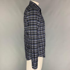 LOUIS VUITTON Size XL Blue Black Grey Plaid Silk Button Up Long Sleeve Shirt