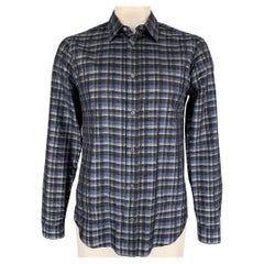 LOUIS VUITTON Size XL Blue Black Grey Plaid Silk Button Up Long Sleeve Shirt