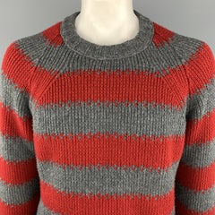 LOUIS VUITTON Size XL Gray & Red Stripe Wool / Cashmere Round Neck Sweater