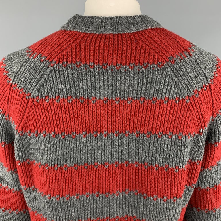 LOUIS VUITTON Size XL Gray and Red Stripe Wool / Cashmere Round Neck ...