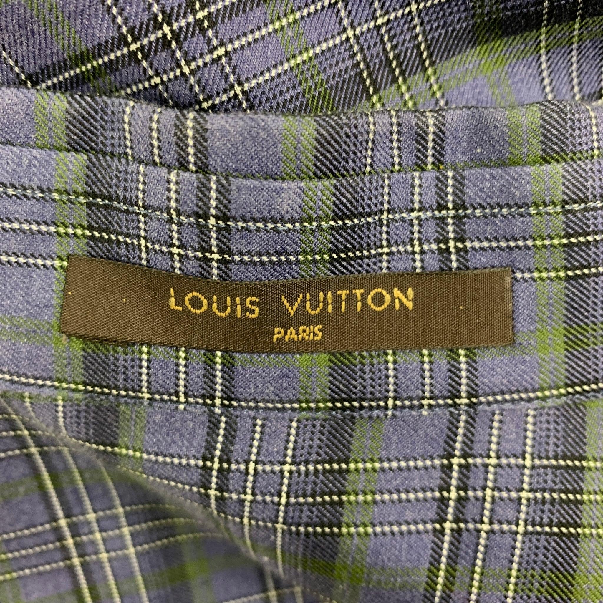 LOUIS VUITTON Size XL Purple Black Green Plaid Cotton Long Sleeve Shirt For Sale 4