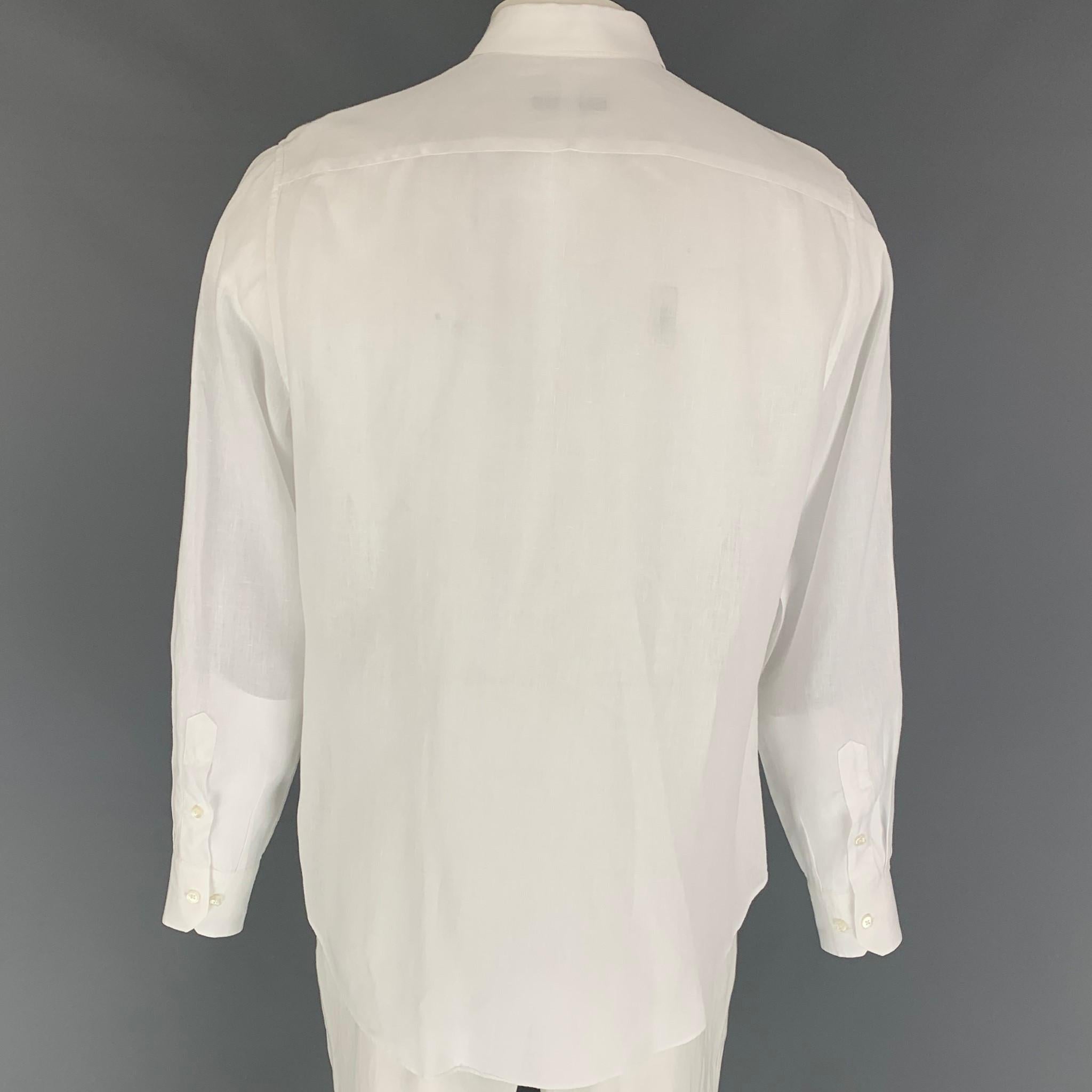 Gray LOUIS VUITTON Size XL White Linen Button Up Long Sleeve Shirt