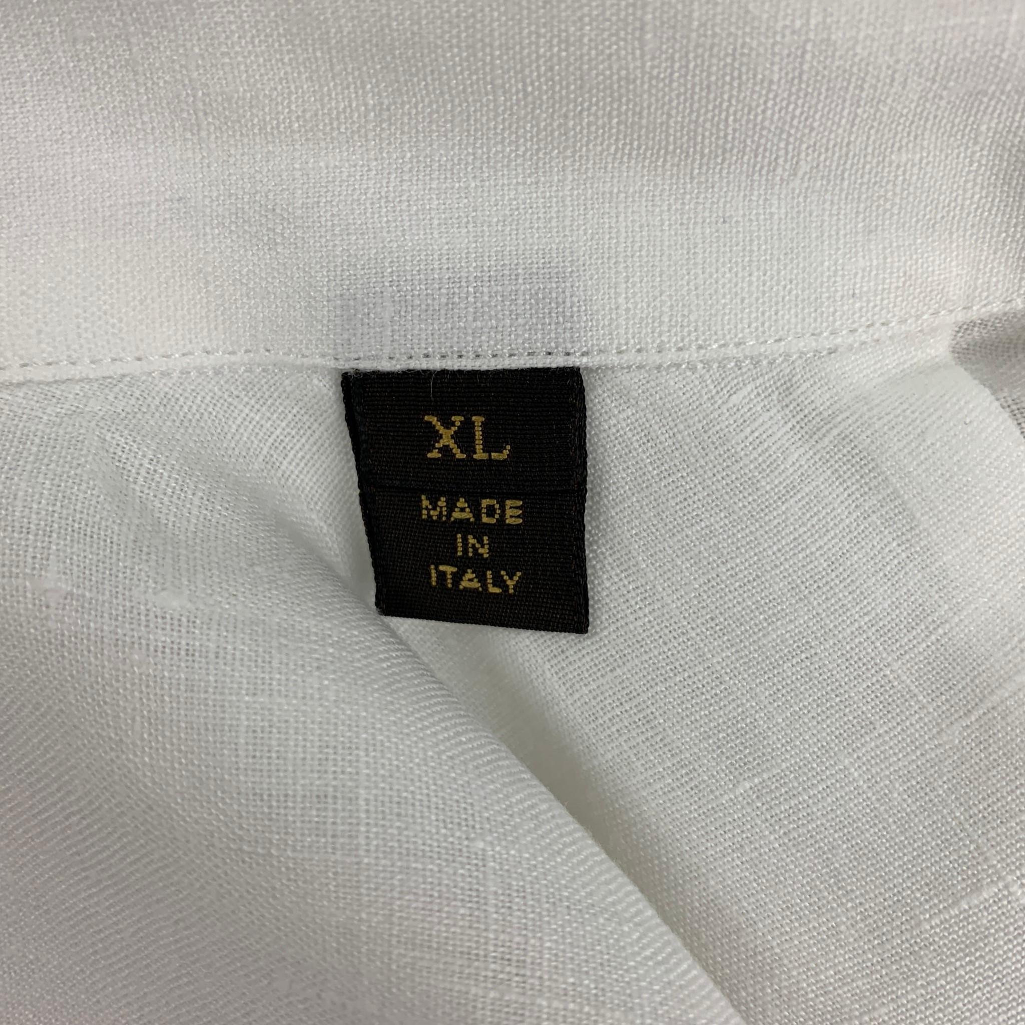 LOUIS VUITTON Size XL White Linen Button Up Long Sleeve Shirt 1