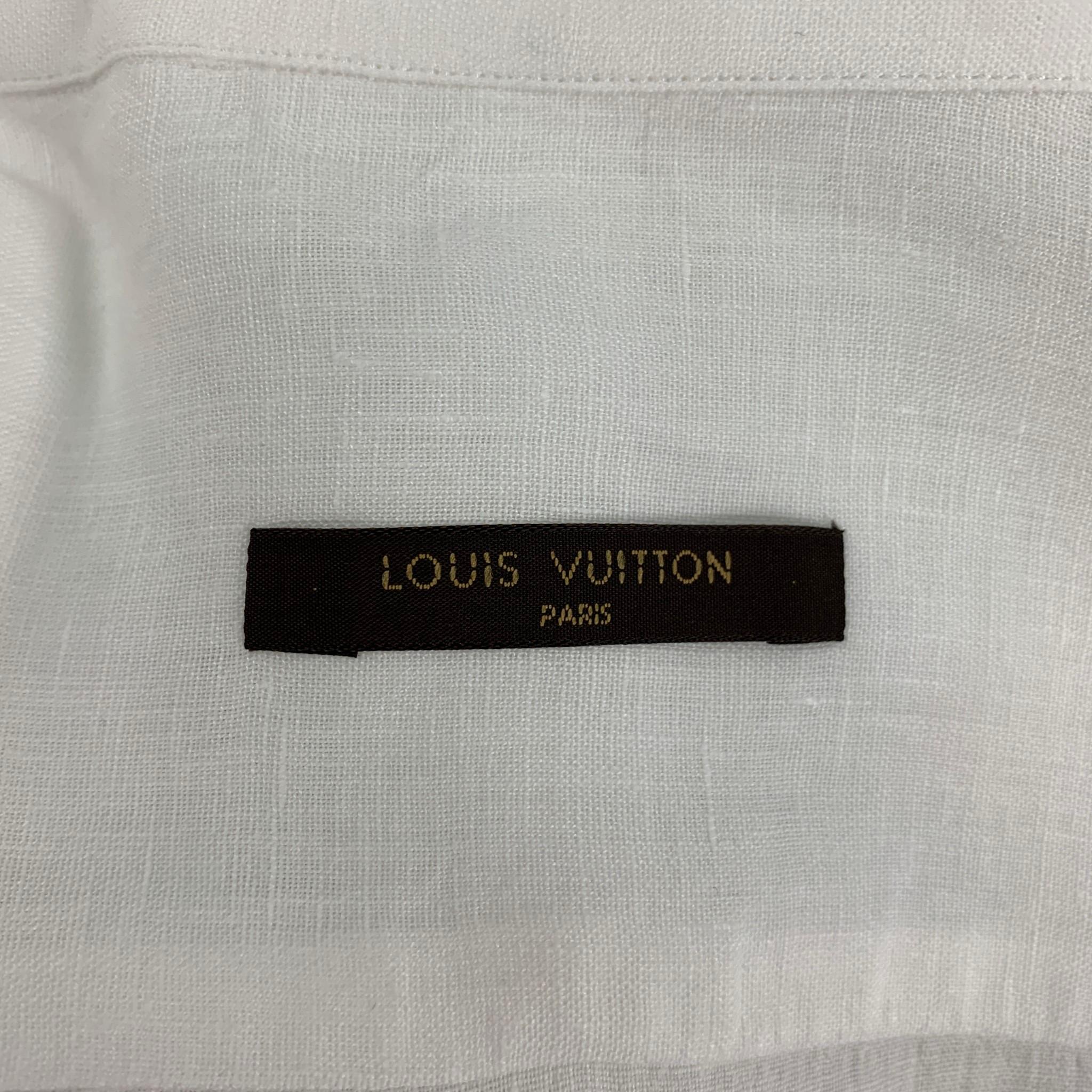 LOUIS VUITTON Size XL White Linen Button Up Long Sleeve Shirt 2