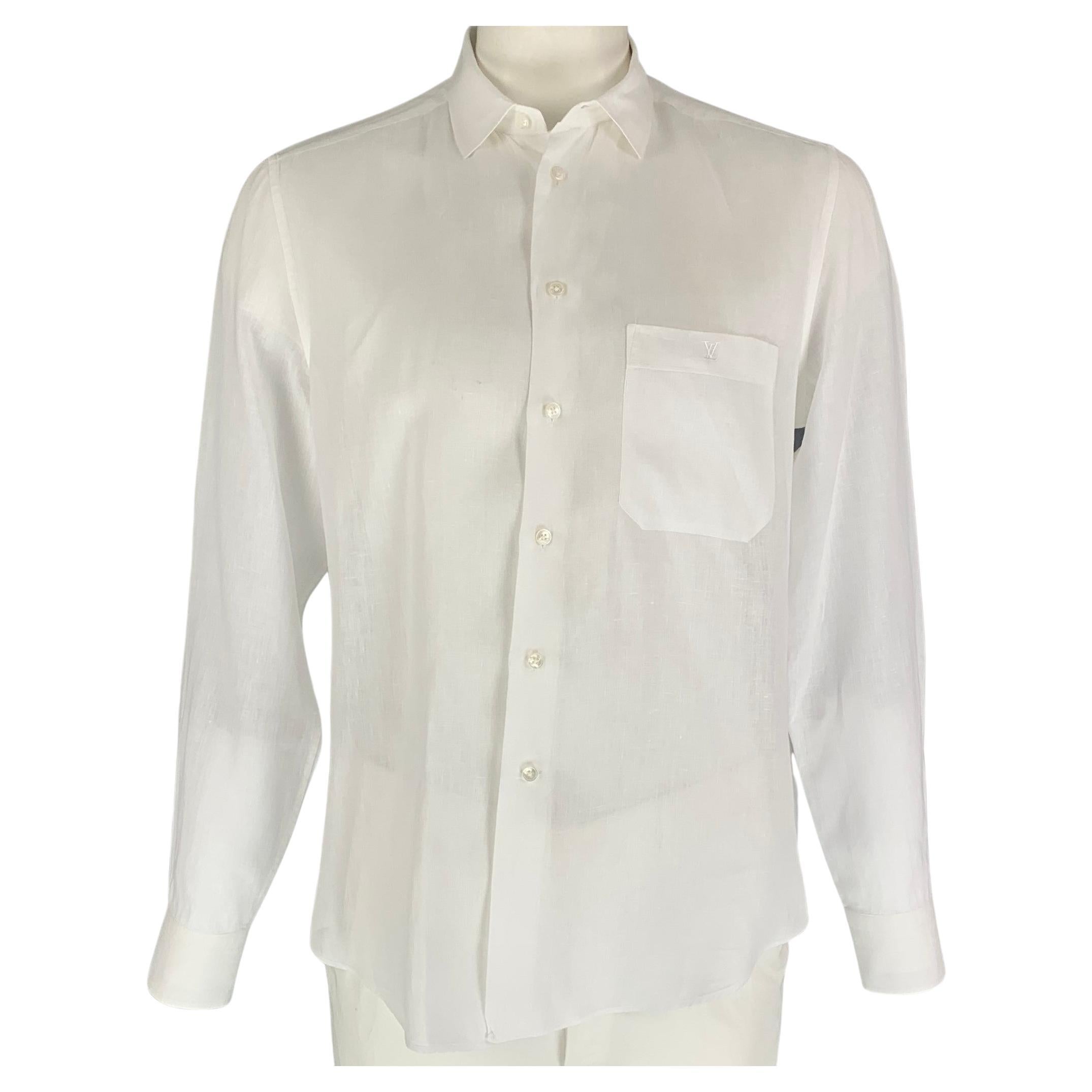LOUIS VUITTON Size XL White Linen Button Up Long Sleeve Shirt