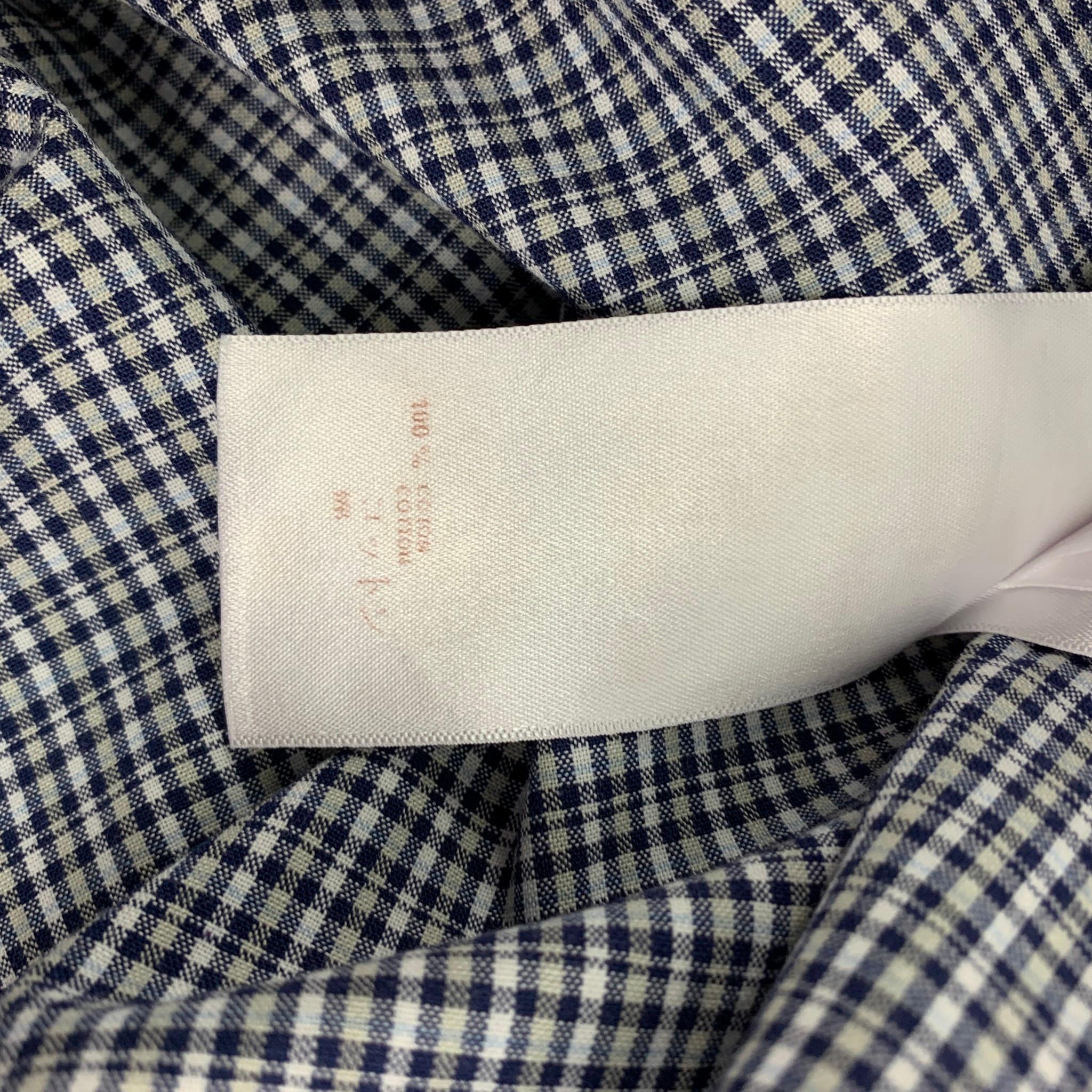LOUIS VUITTON Size XL White Navy Plaid Cotton Button Up Long Sleeve Shirt In Excellent Condition In San Francisco, CA