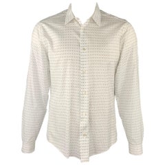 LOUIS VUITTON Size XL White Print Cotton Button Up Long Sleeve Shirt