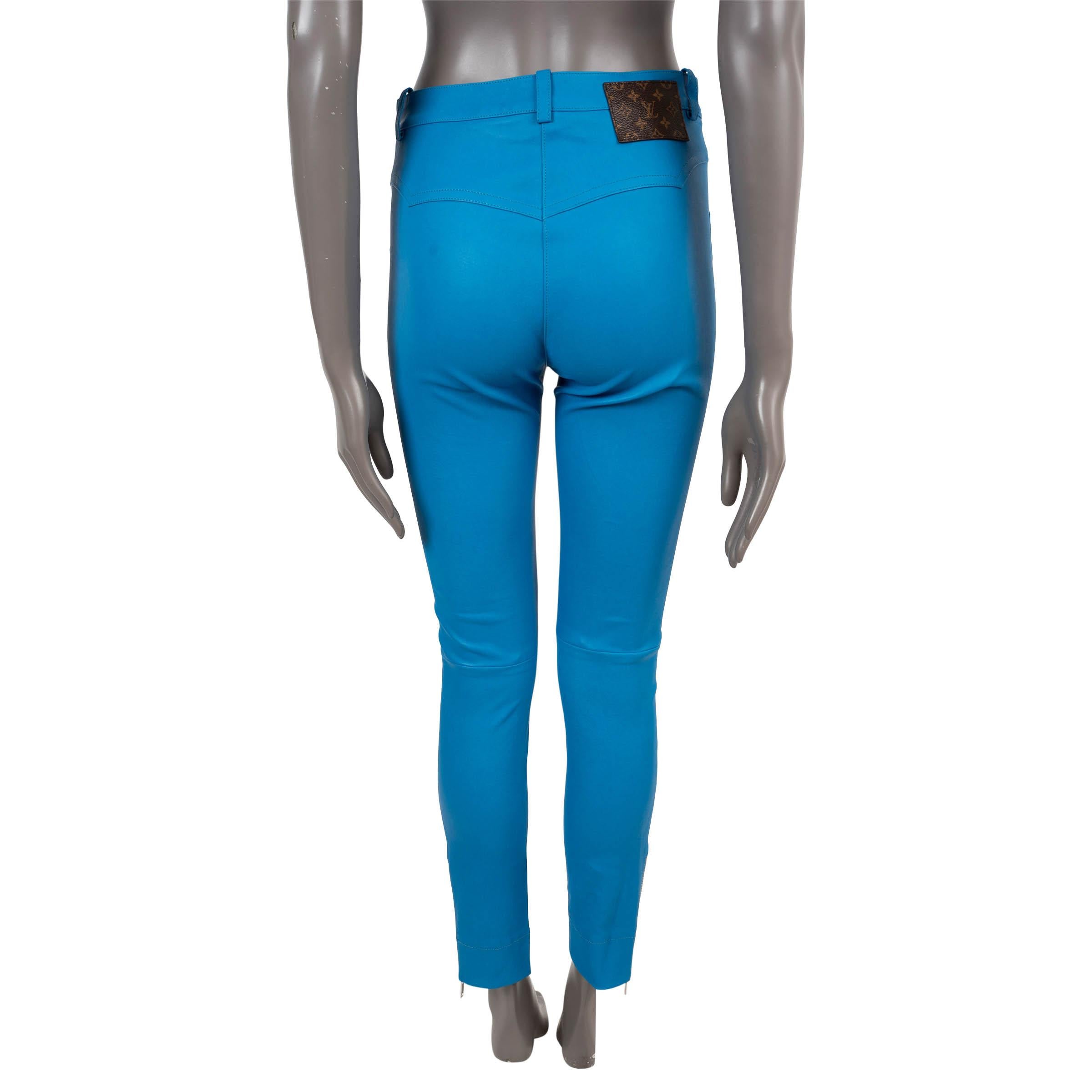 Bleu LOUIS VUITTON pantalon SKINNY 2019 en cuir bleu ciel 36 XS en vente