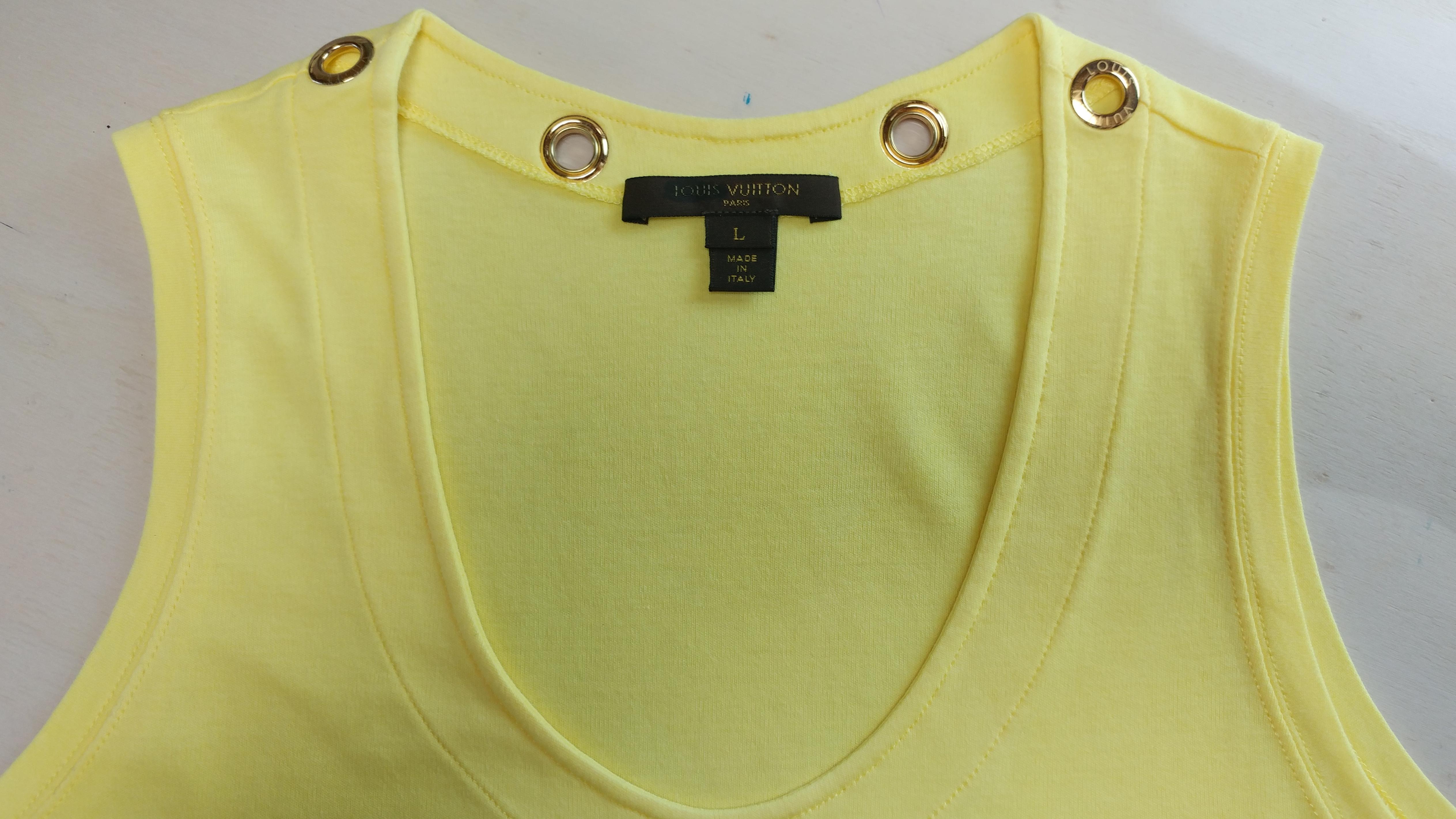 LOUIS VUITTON – Sleeveless Yellow Cotton Tank Top with Golden Rings  Size L 1