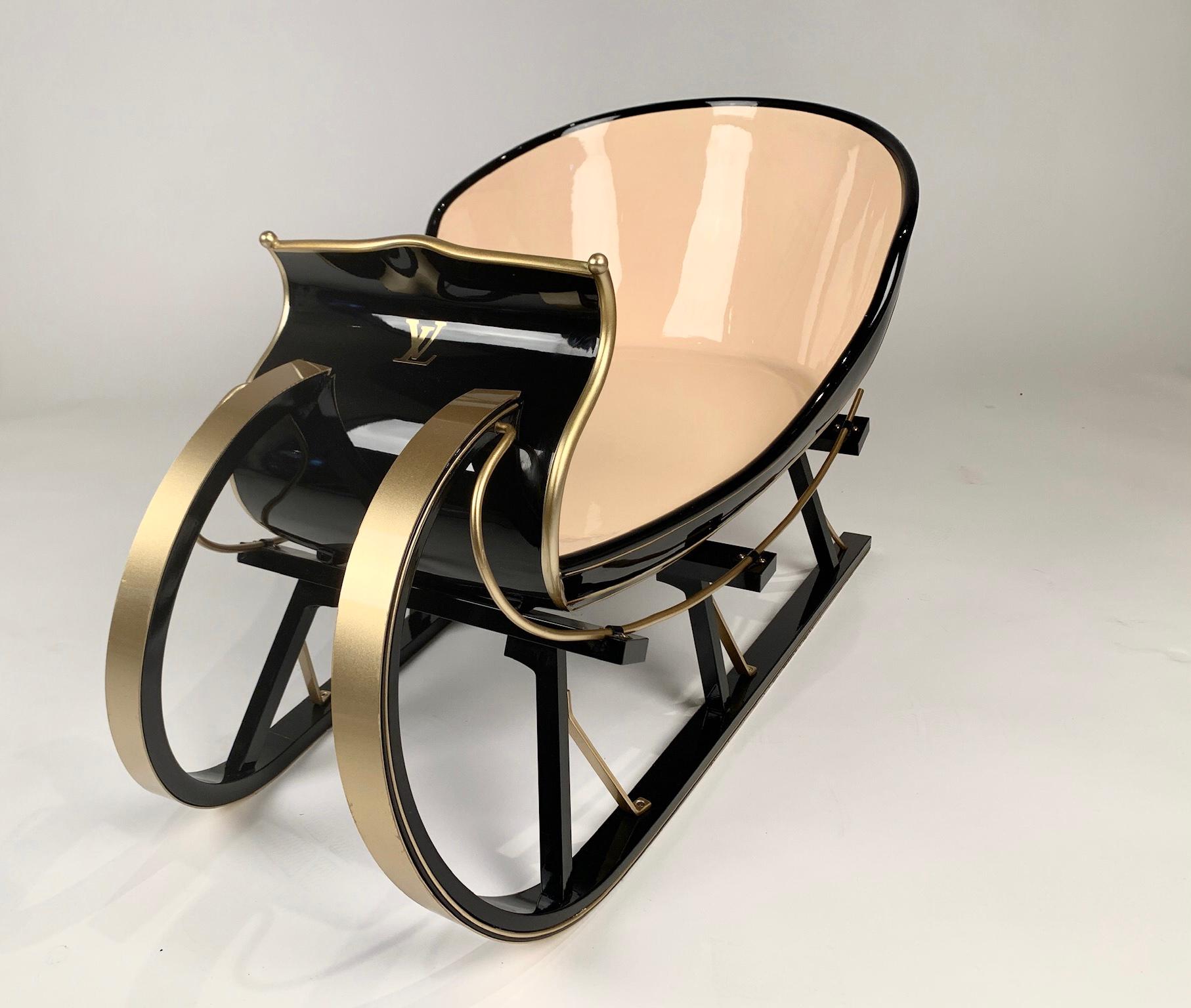 Beautiful and rare, Louis Vuitton sleigh commissioned for Louis Vuitton displays several years ago. There were only a few of these made by an artist in Norway and weren't for sale to the public. The sleigh is meticulously crafted and finished with a