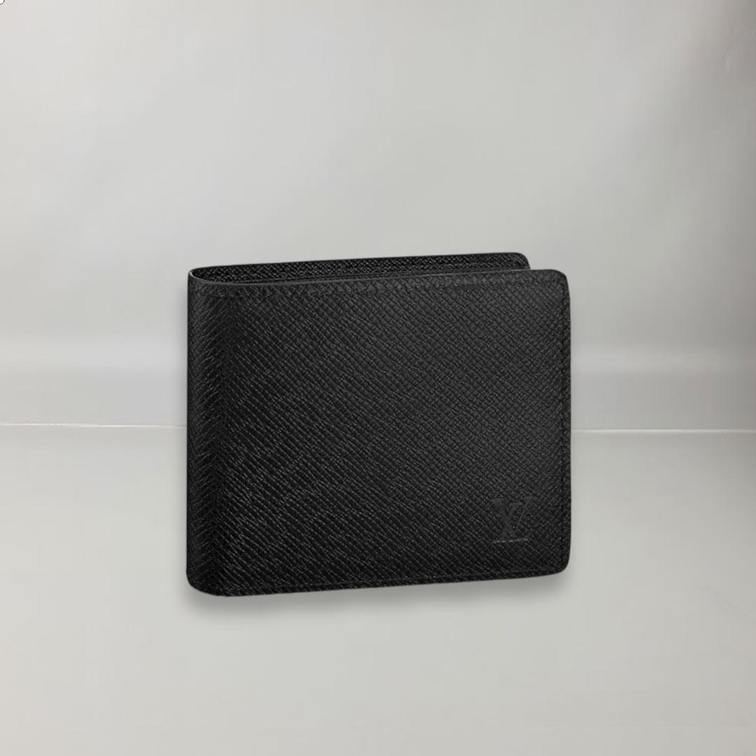 Louis Vuitton Slender Wallet Black Taiga Leather For Sale 1