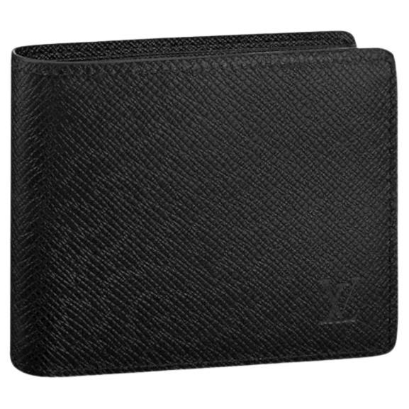 Louis Vuitton Slender Wallet Black Taiga Leather For Sale