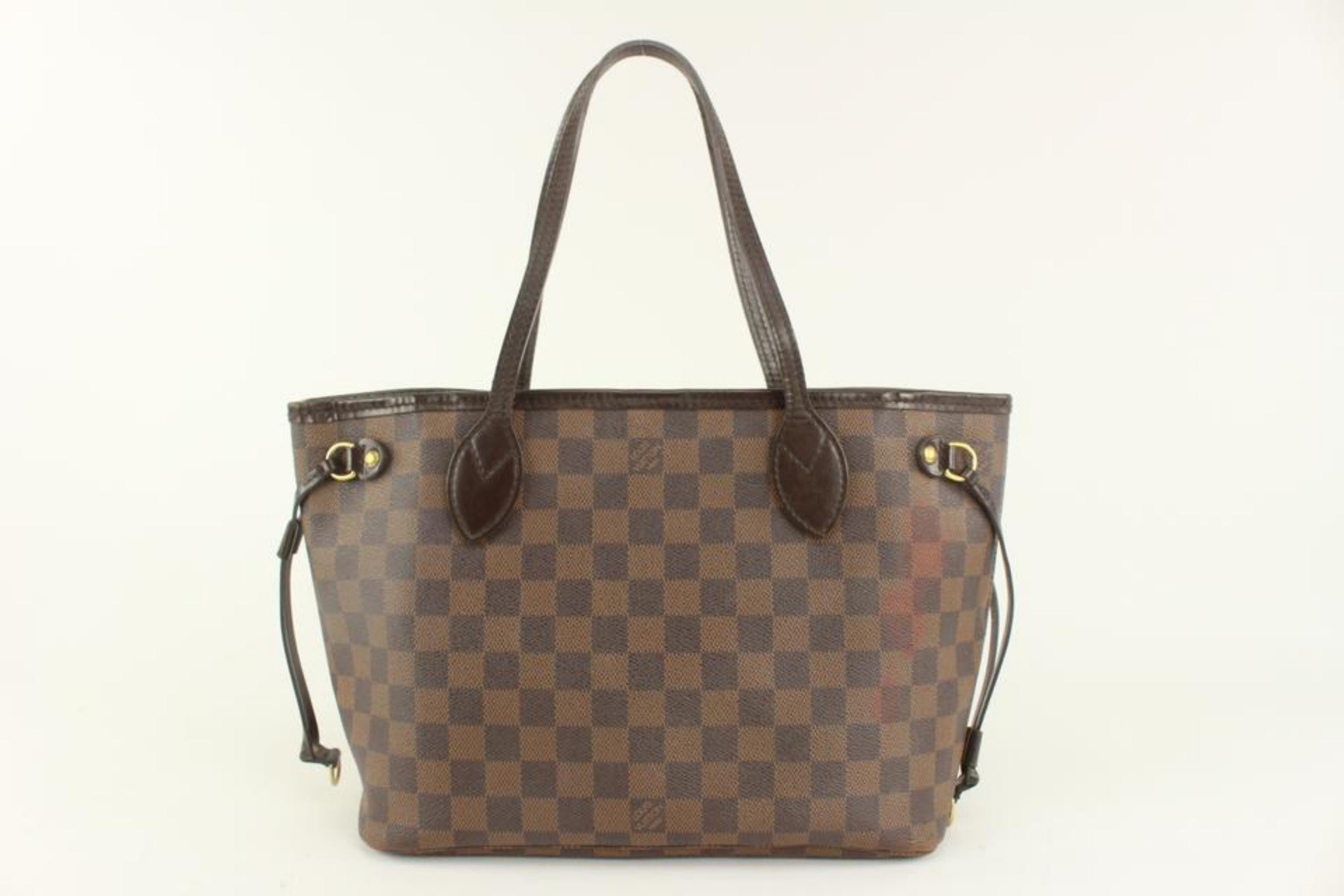 Louis Vuitton Small Damier Ebene Neverfull PM Tote Bag 123lv23 In Fair Condition For Sale In Dix hills, NY