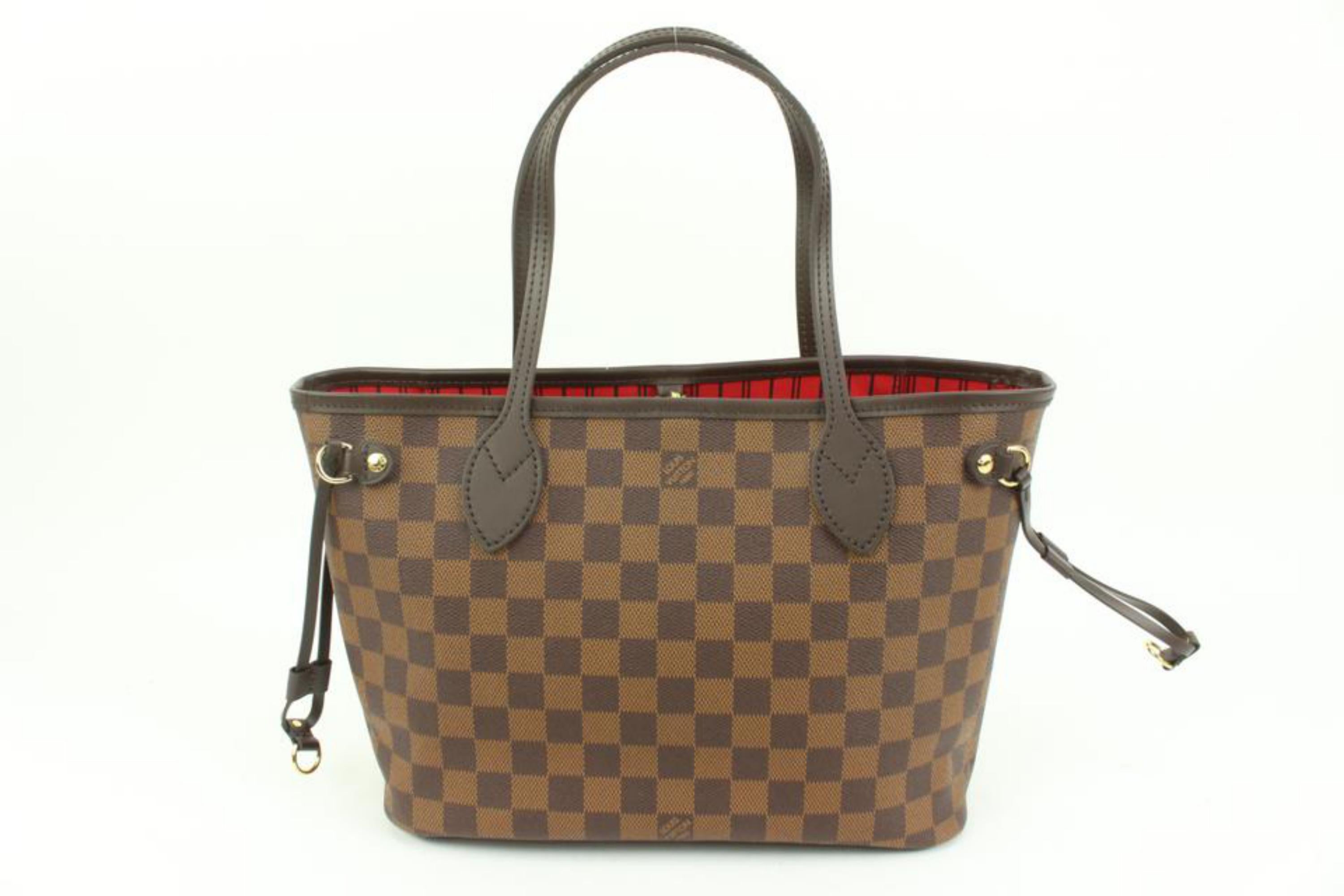 Brown Louis Vuitton Small Damier Ebene Neverfull PM Tote Bag 44lk82 For Sale