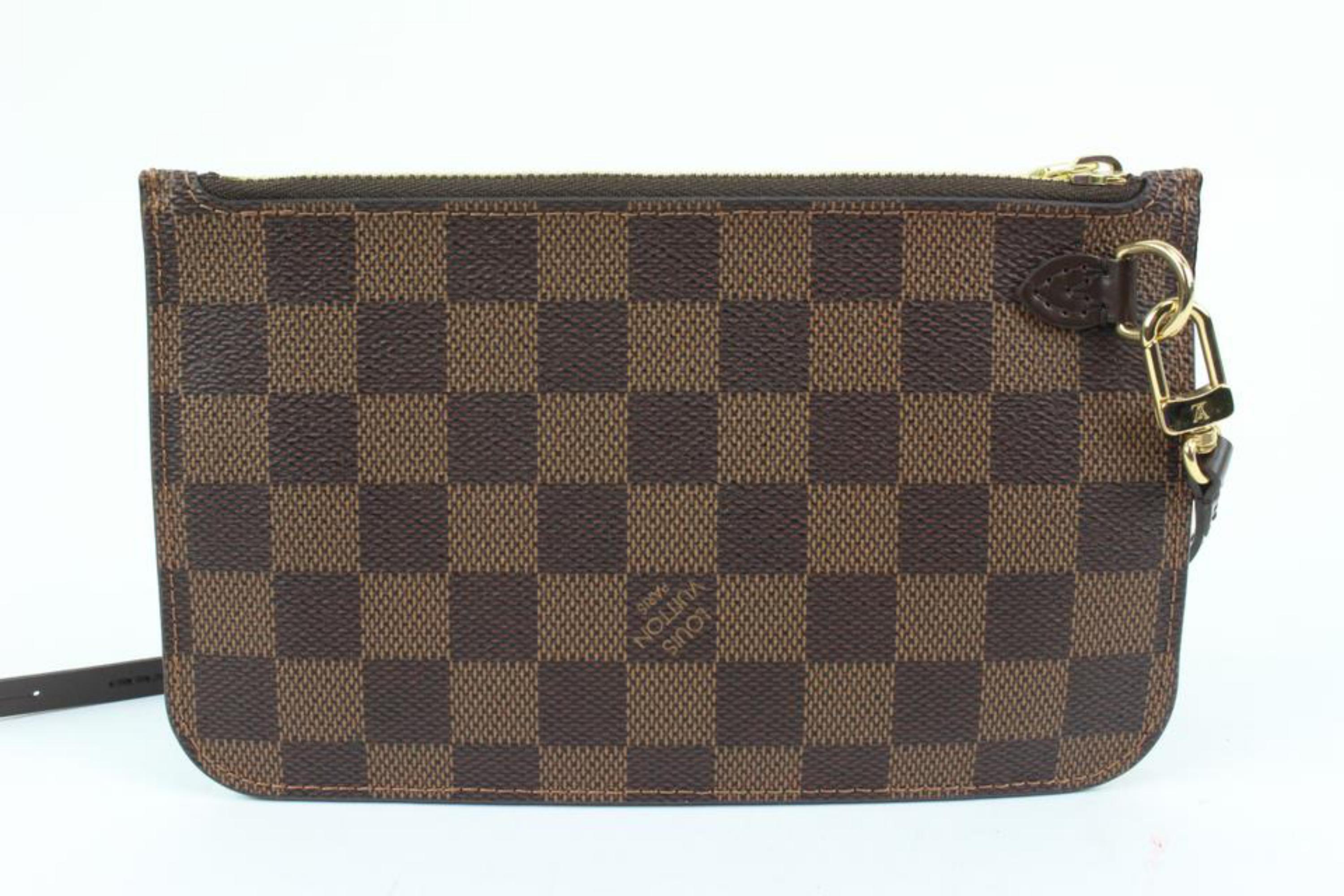 Louis Vuitton Small Damier Ebene Neverfull Pochette PM Wristlet Pouch 81lv39s In New Condition For Sale In Dix hills, NY