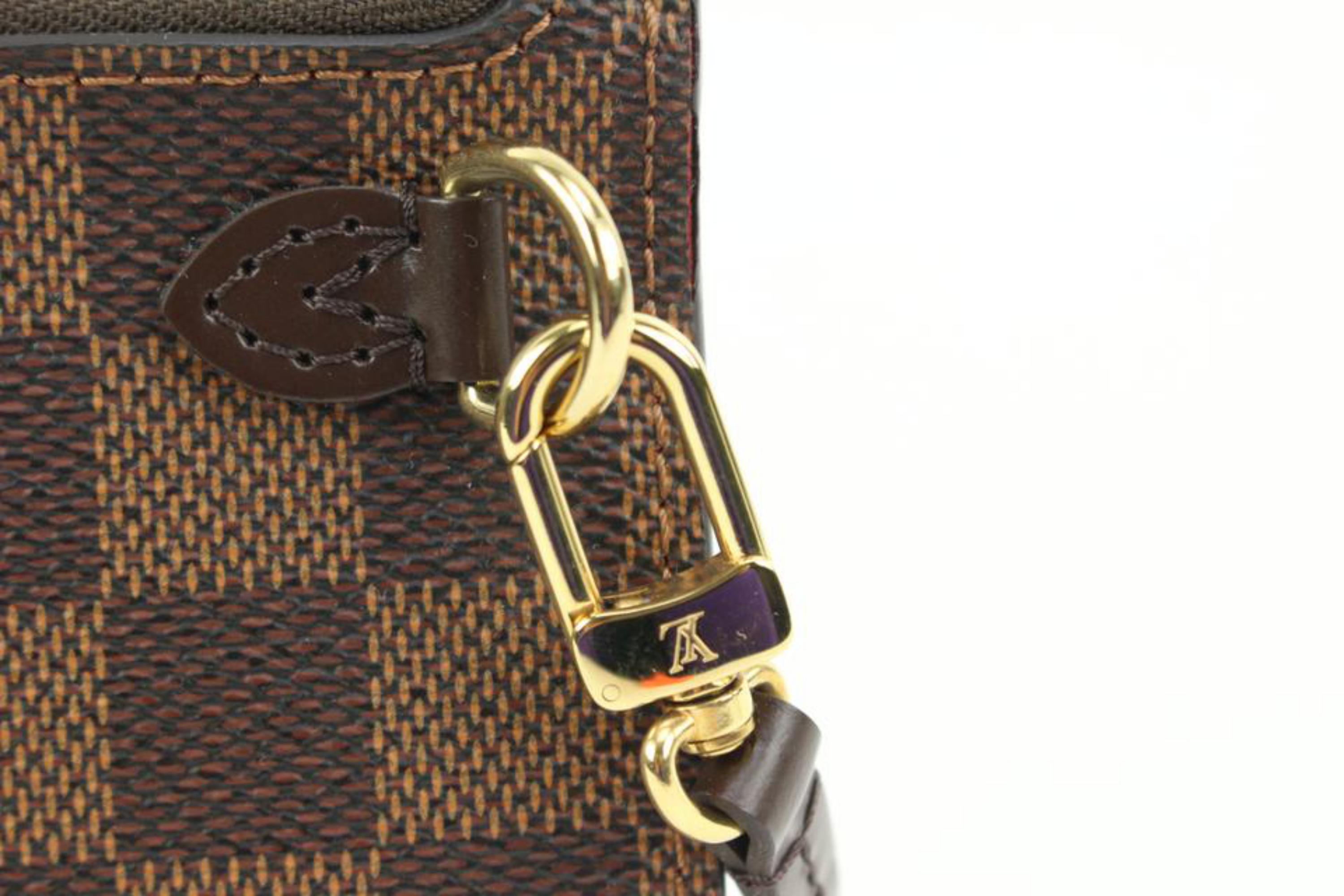 Women's Louis Vuitton Small Damier Ebene Neverfull Pochette PM Wristlet Pouch 81lv39s For Sale