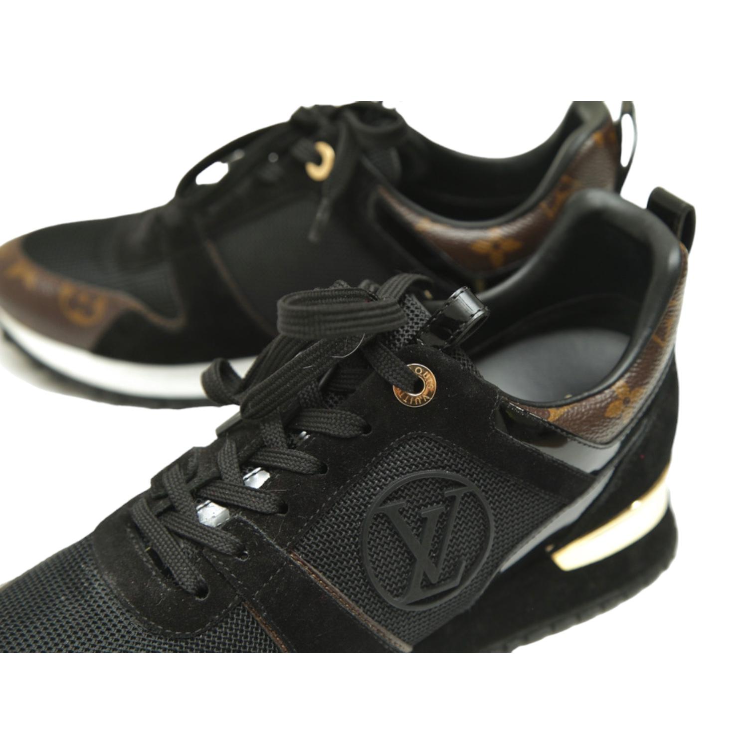 LOUIS VUITTON Sneakers RUN AWAY Black Suede Monogram Gold Lace Up Trainer Sz 38 For Sale 2