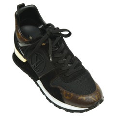 LOUIS VUITTON Sneakers RUN AWAY Black Suede Monogram Gold Lace Up Trainer Sz 38