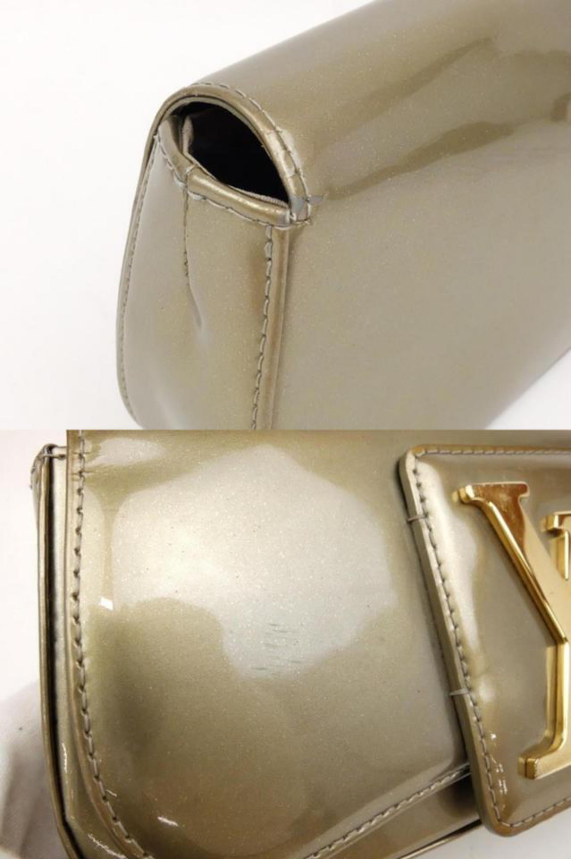 Louis Vuitton SoBe Khaki Monogram Vernis 232057 Green Patent Leather Clutch For Sale 5