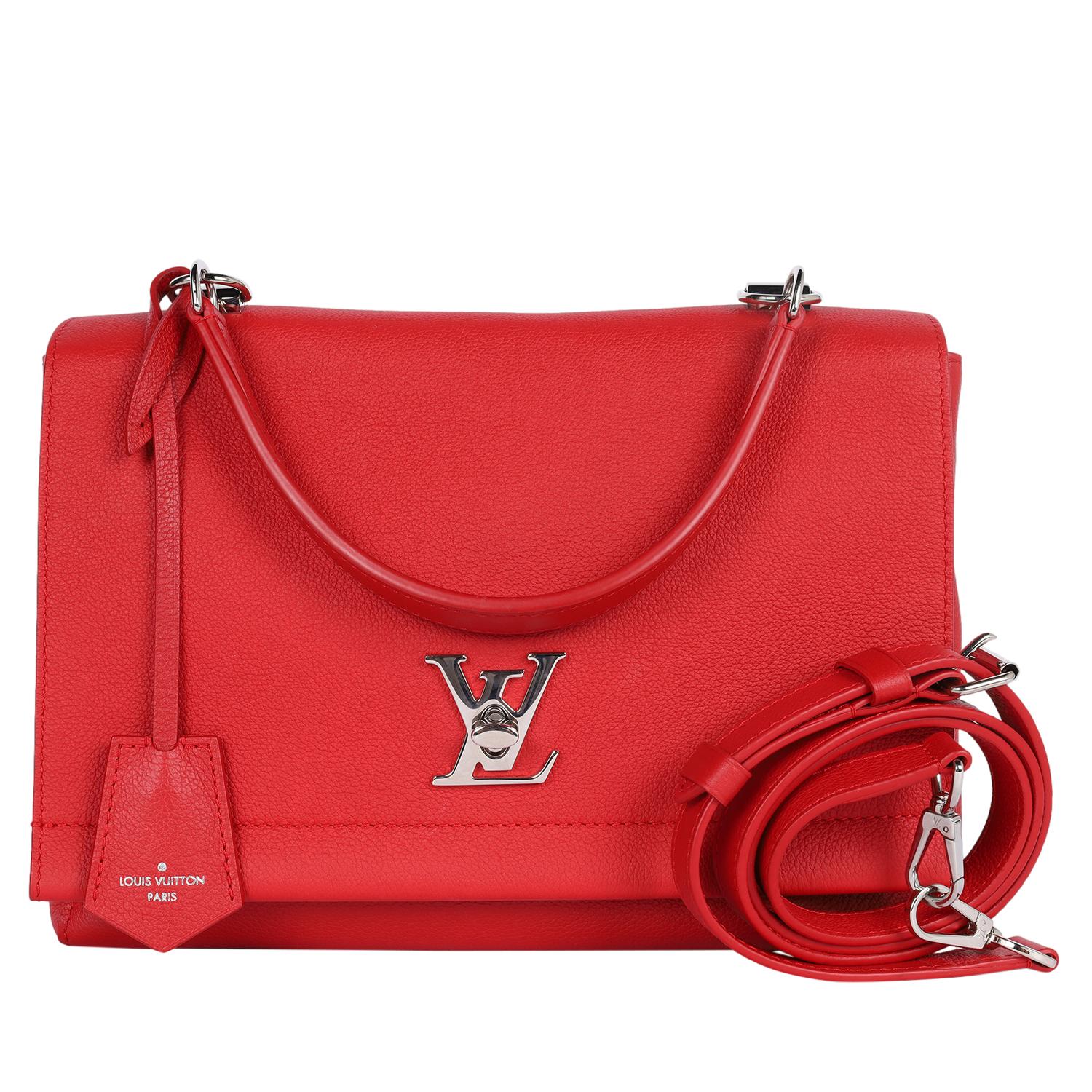 LOUIS VUITTON Soft Calfskin Lockme II Top Handle Rubis Red In Excellent Condition For Sale In Salt Lake Cty, UT