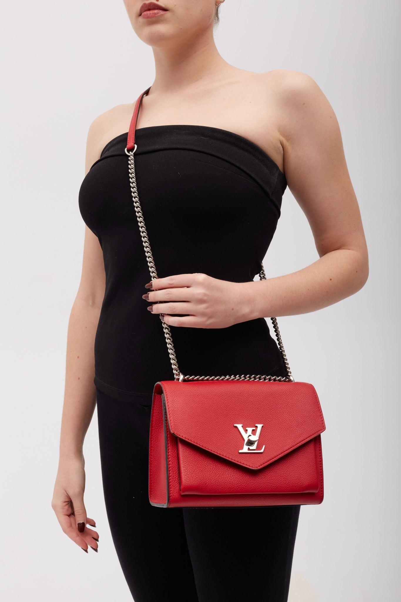 Red Louis Vuitton Soft Calfskin Mylockme Chain Bag Bb Rubis For Sale