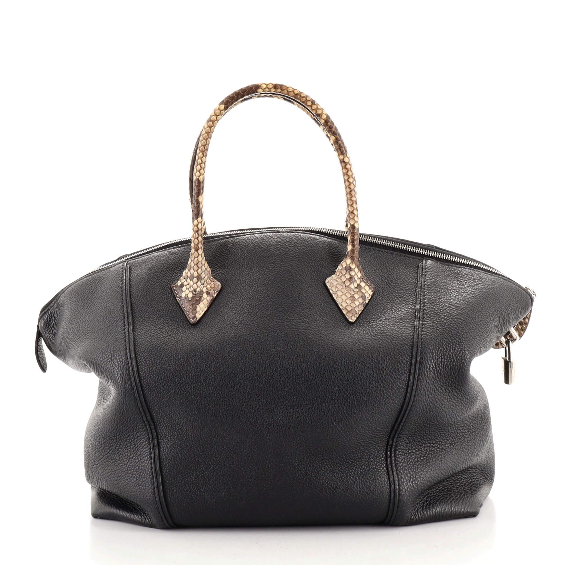 Black Louis Vuitton Soft Lockit Handbag Leather with Python MM