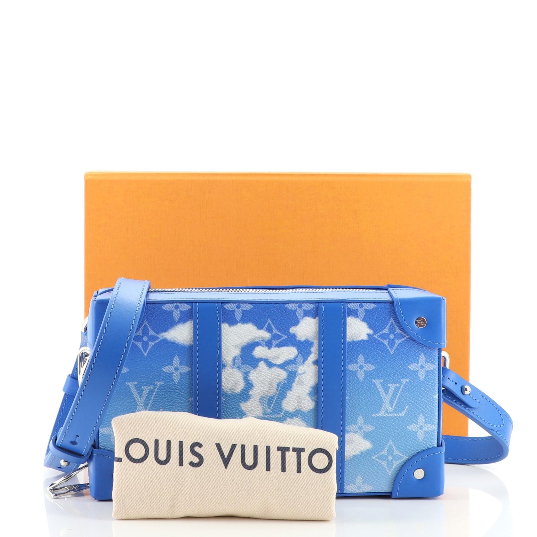 Louis Vuitton Virgil Abloh Blue Monogram Cloud Coated Canvas Soft Trunk Necklace Wallet Silver Hardware, 2020 (Like New), Contemporary Jewelry