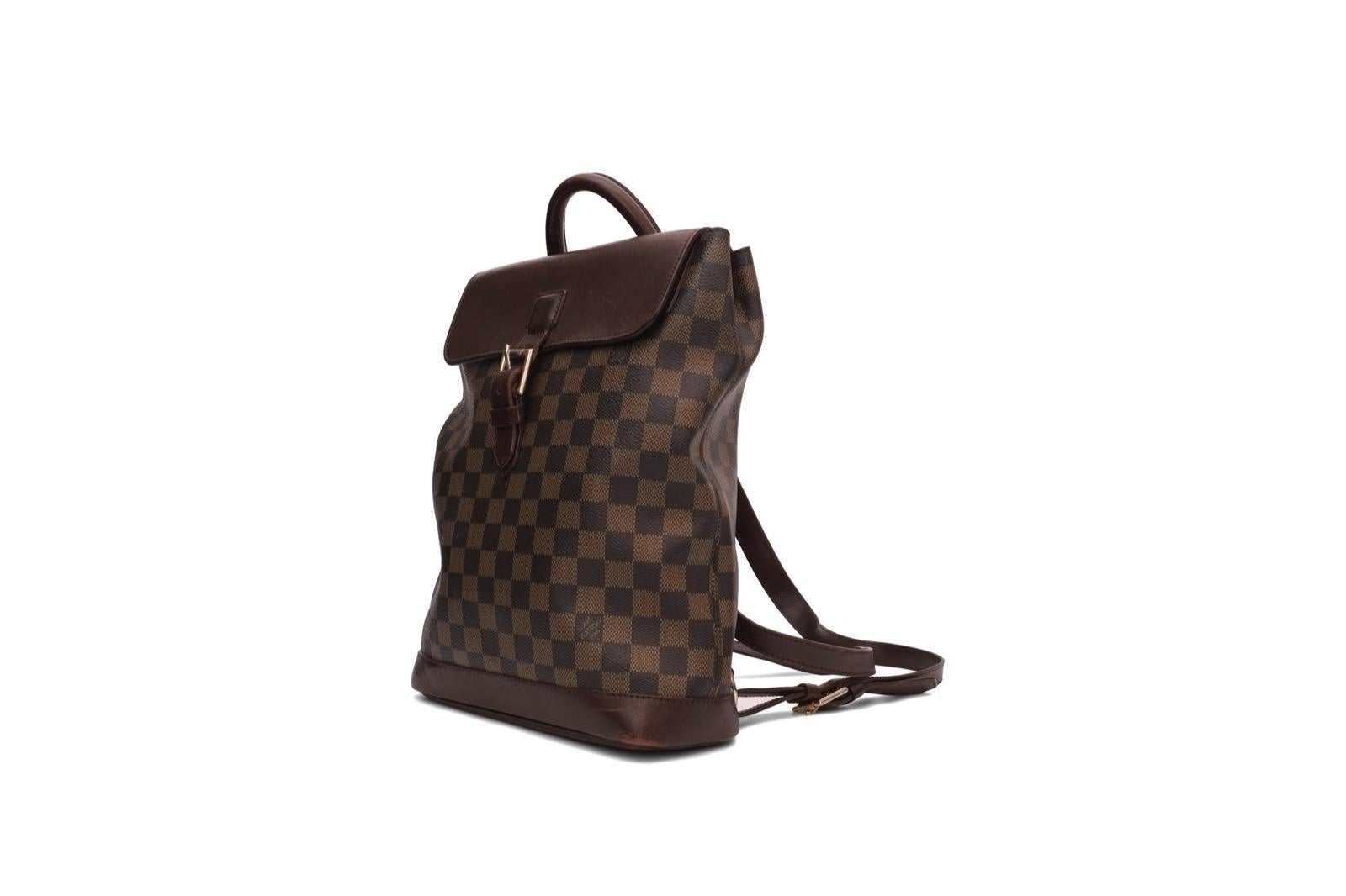 LOUIS VUITTON VINTAGE
Soho Damier Ebene backpack
Brown leather Soho Damier Ebene backpack from Louis Vuitton Vintage featuring a top handle, a foldover top, a buckle fastening, adjustable shoulder straps, a main internal compartment and an internal