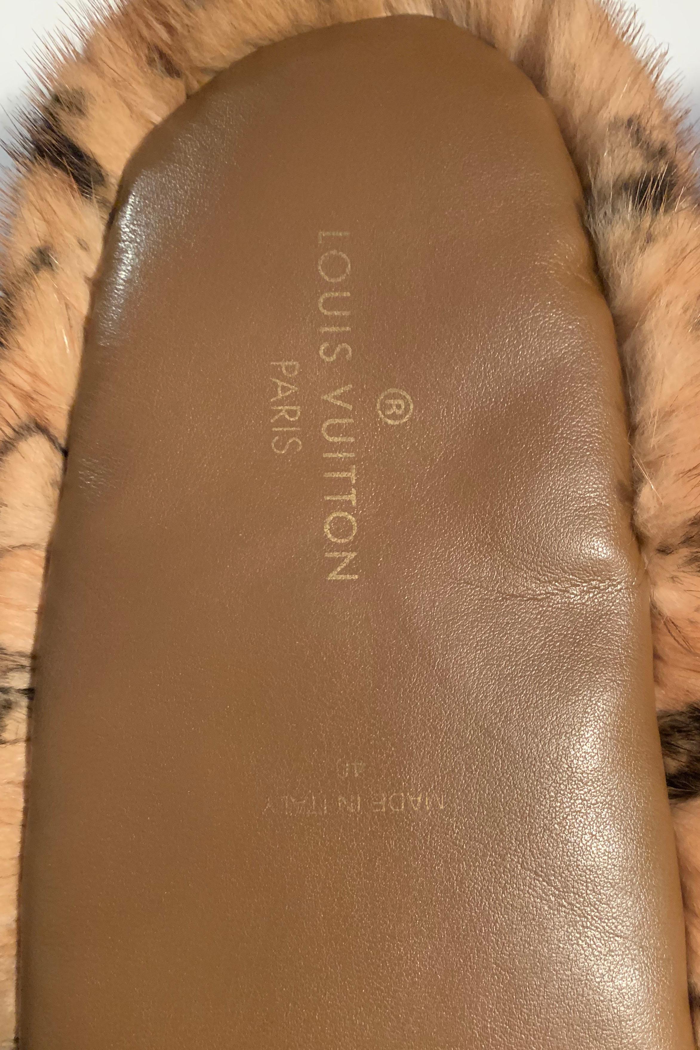 Brown Louis Vuitton SOLD OUT Mink Fur Natural Dreamy Monogram Loafer Slippers sz 40