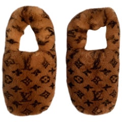 Louis Vuitton Monogrammed Mink Fur Slippers Eu 38-39 Uk 5-6 Us 8-9