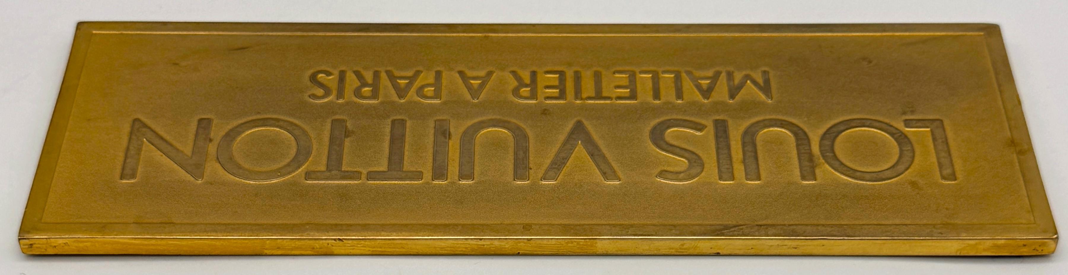 20th Century Louis Vuitton Solid Bronze and Gold-Plated Storefront Plaque, “Malletier à Paris For Sale