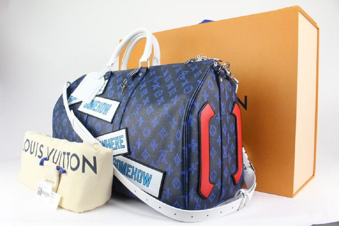 Louis Vuitton Somewhere Somehow Blue Monogram Keepall Bandouliere 50 Duffle 202lv713
