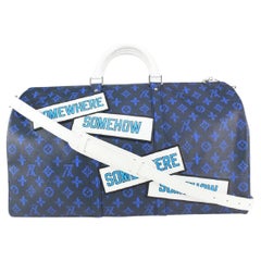 Keepall Bandoulière 50 Bag - Luxury Monogram Shadow Blue