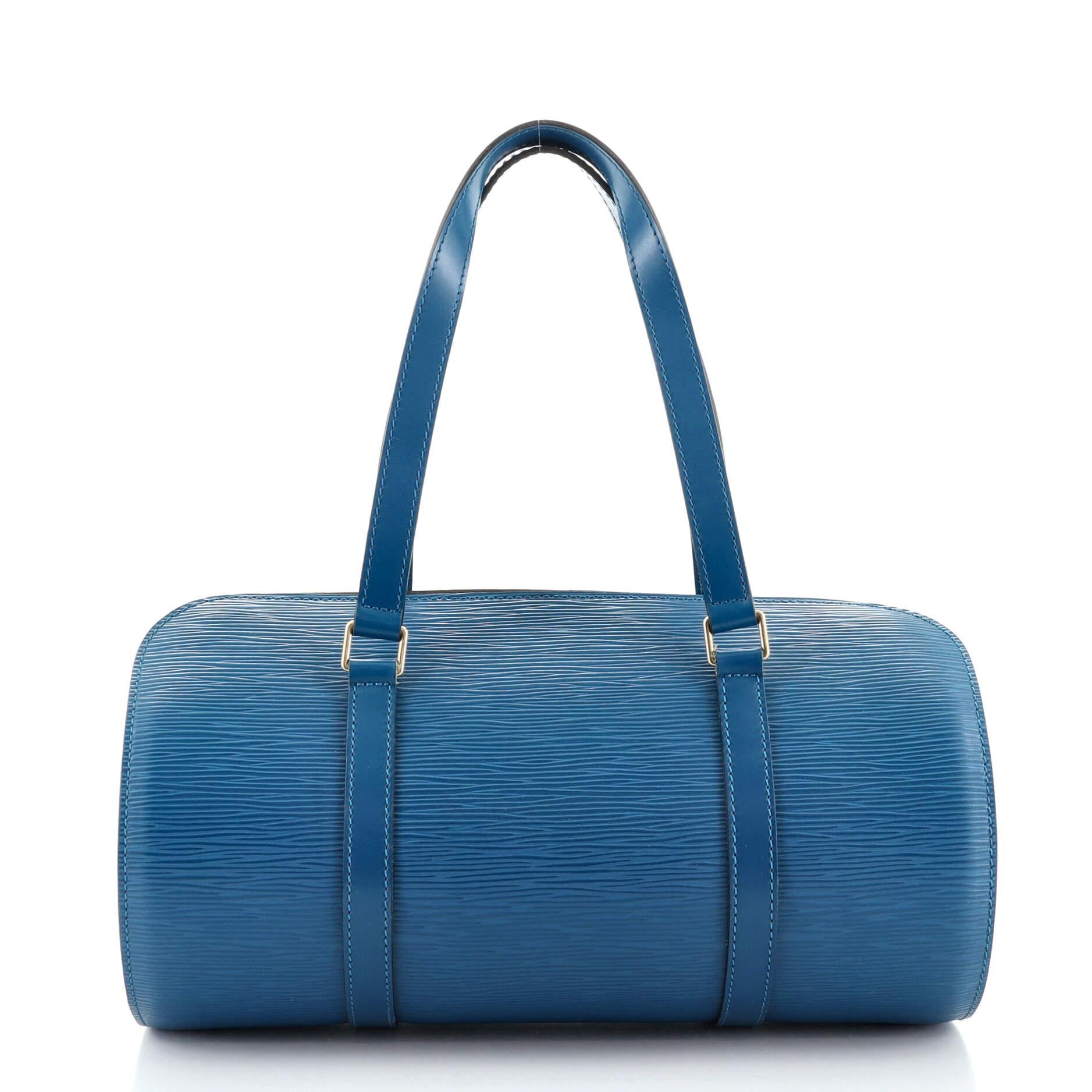 Blue Louis Vuitton Soufflot Handbag Epi Leather