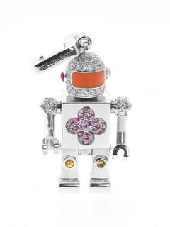 Louis Vuitton Space Man Sapphire Diamond Gold Charm Pendant