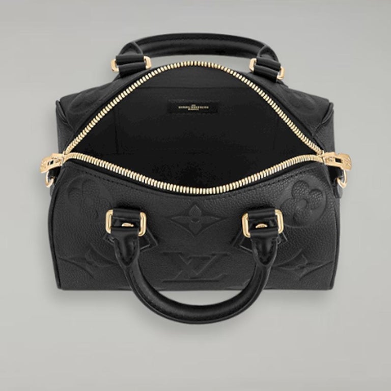 Louis Vuitton Speedy 20 Bag With Shoulder Strap Black Embossed Grained  Leather For Sale at 1stDibs