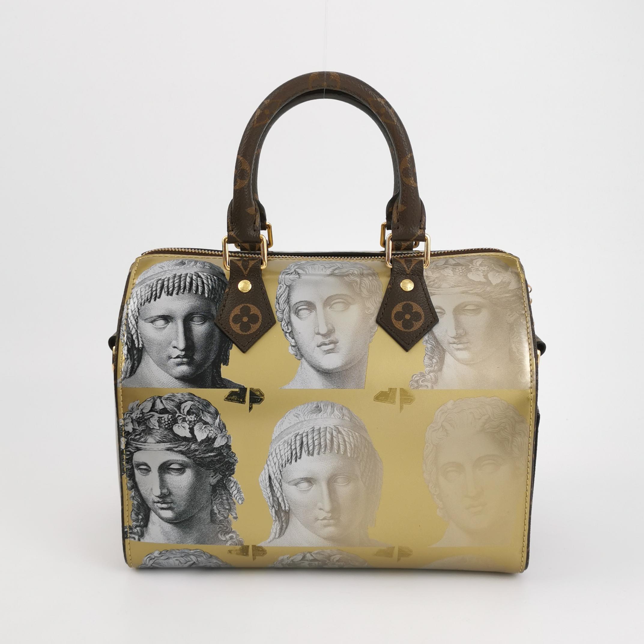 Brown Louis Vuitton Speedy 25 Bandouliere Fornasetti Museum Gold For Sale