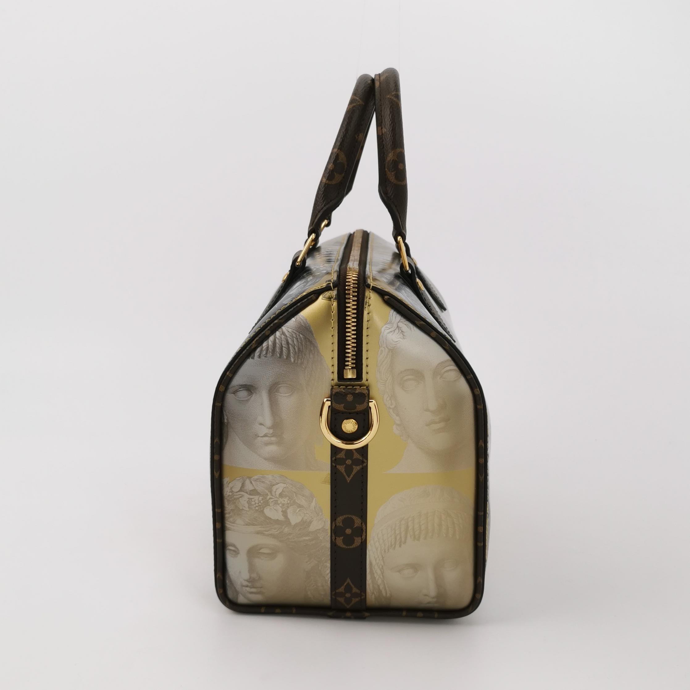 Women's Louis Vuitton Speedy 25 Bandouliere Fornasetti Museum Gold For Sale
