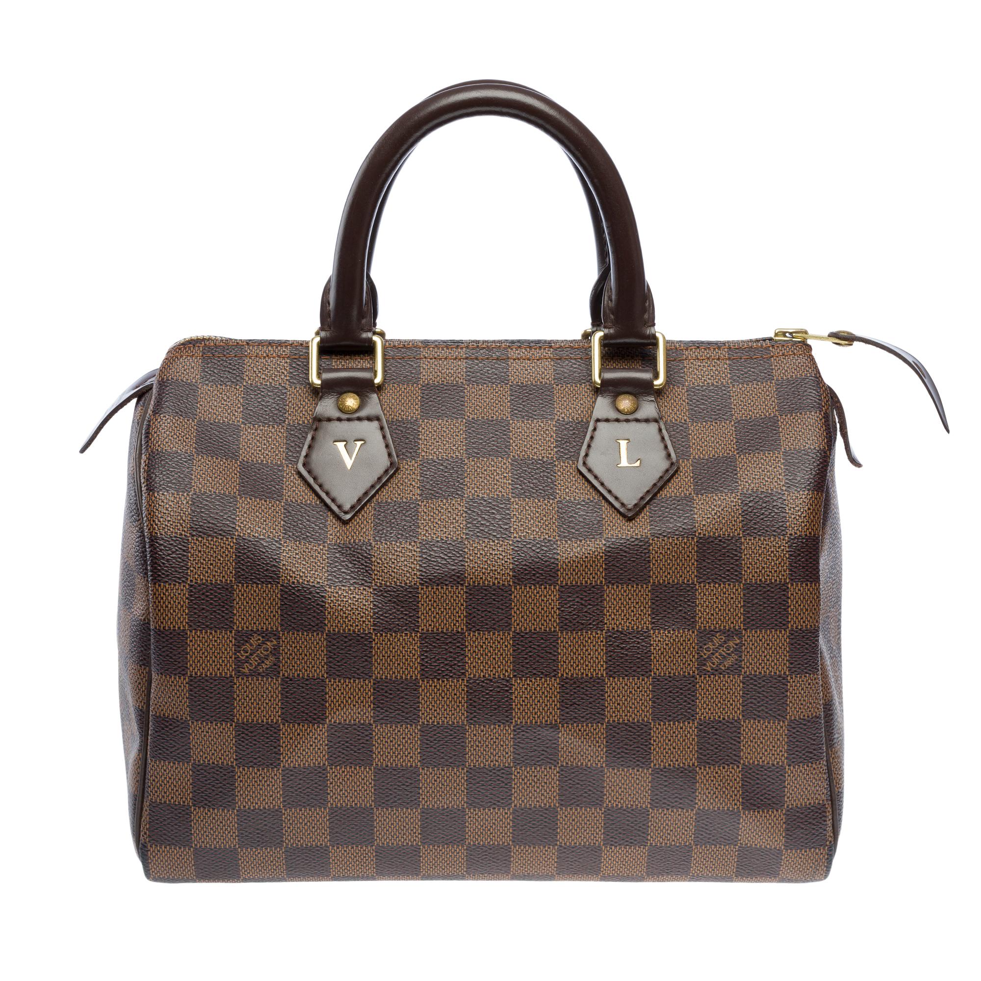 Louis Vuitton Speedy 25 braun karierte Canvas Handtasche, GHW im Zustand „Gut“ in Paris, IDF