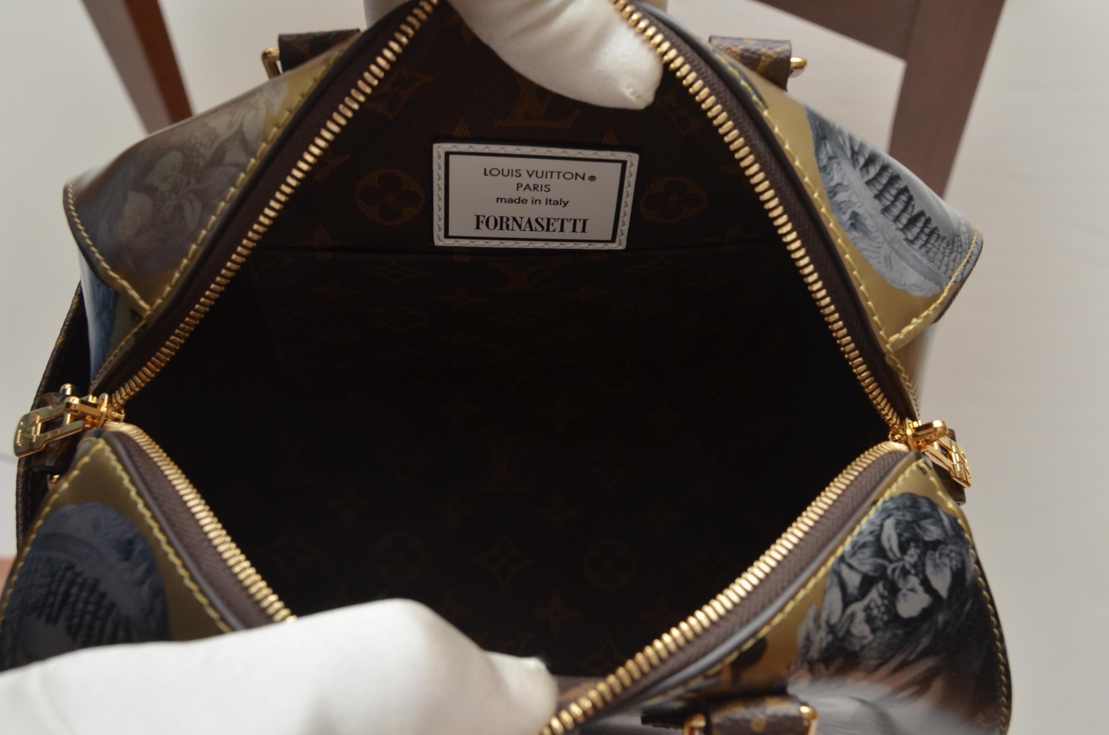 Women's or Men's Louis Vuitton Speedy 25 Fornasetti Gold Metallic Leather Bag Authentic LV New