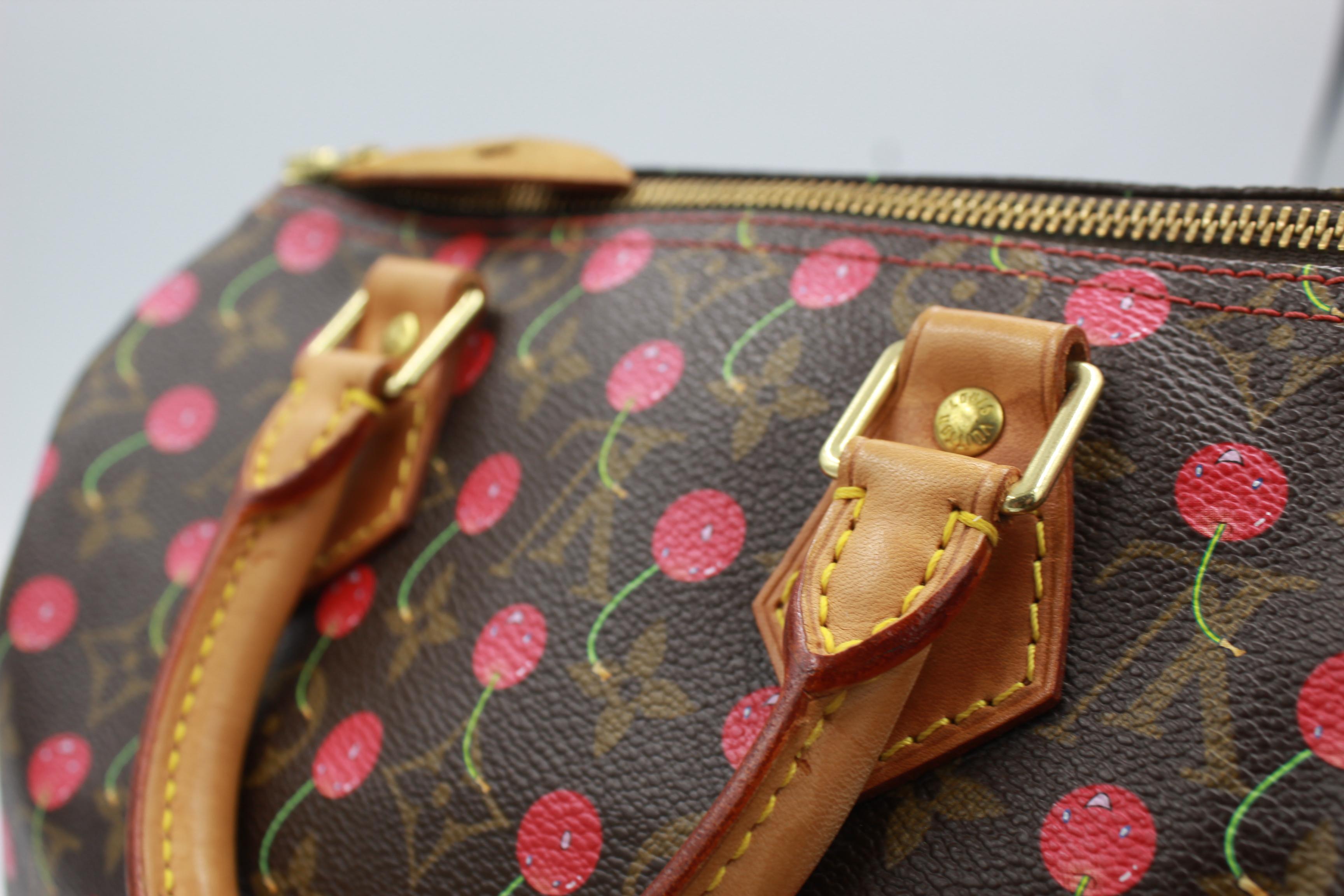 Brown Louis Vuitton Speedy 25 handbag with cherries, by haruki Murakami For Sale