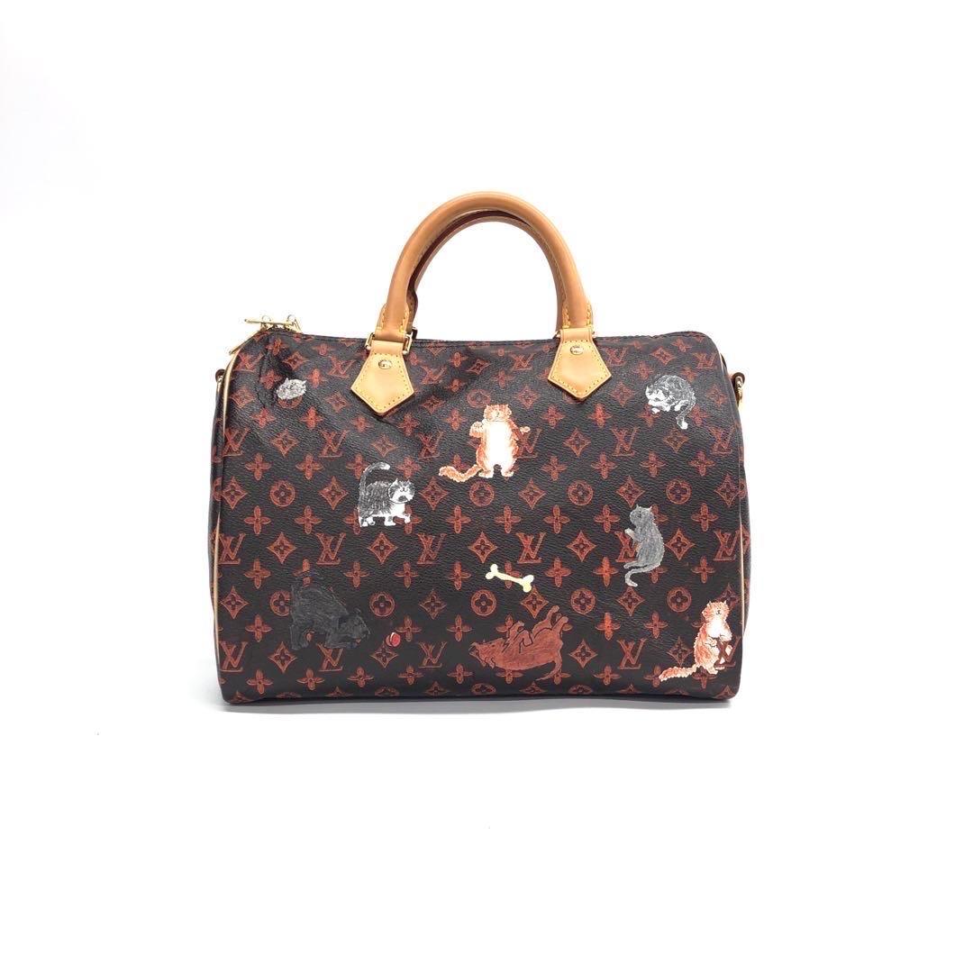 Noir Louis Vuitton Speedy 30 Bandouliere Limited Edition Grace Coddington Catogram Br en vente