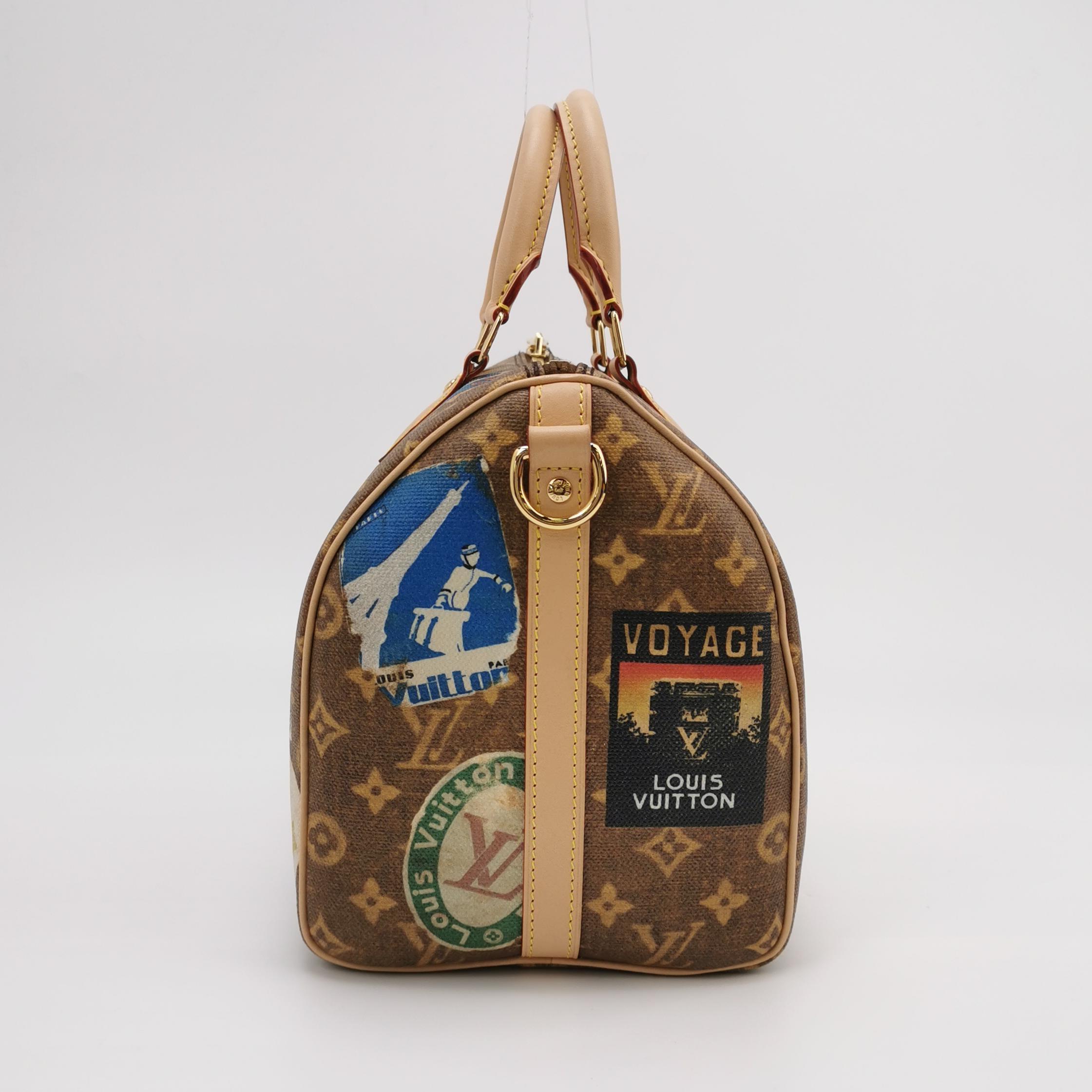 Louis Vuitton Speedy 30 Bandouliere Monogram Hotel Labels (Braun)