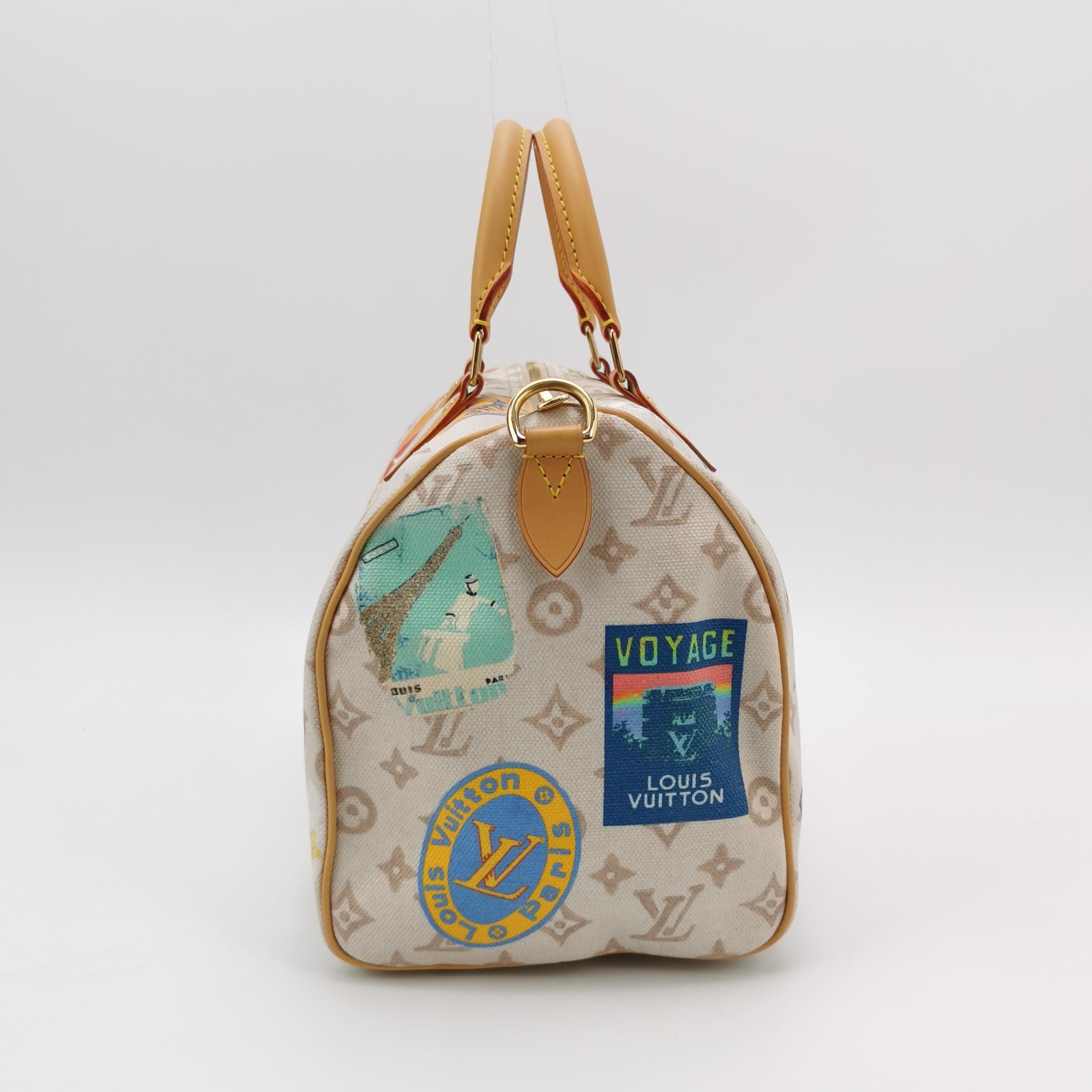 Louis Vuitton Speedy 30 Bandouliere Monogram Hotel Labels White Multicolor Pour femmes en vente