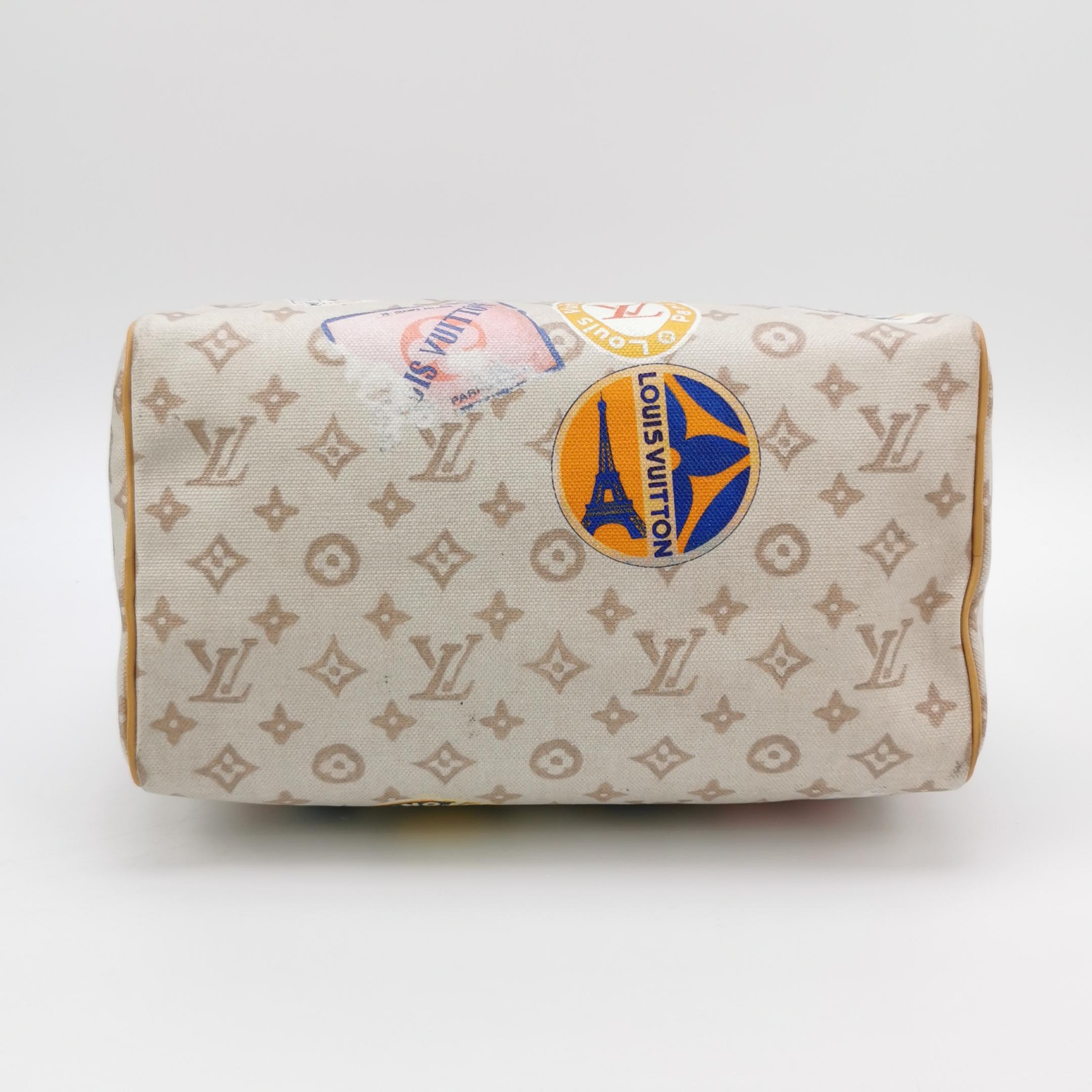 Louis Vuitton Speedy 30 Bandouliere Monogram Hotel Labels White Multicolor en vente 3