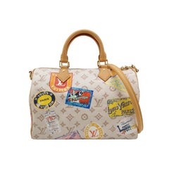 Louis Vuitton Speedy 30 Bandouliere Monogram Hotel Etichette Bianco Multicolore