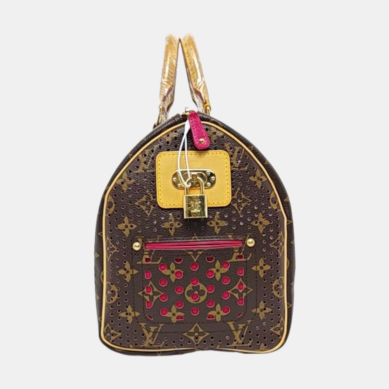 Donna Louis Vuitton Speedy 30 Marrone Traforato Monogram Interno Rosa in vendita