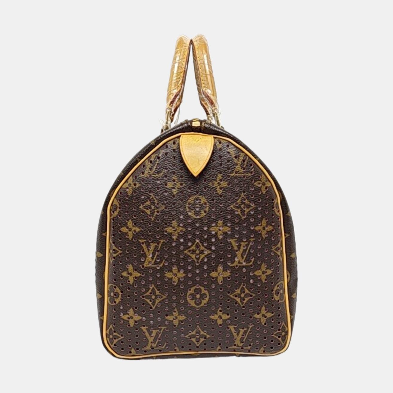 Louis Vuitton Speedy 30 Marrone Traforato Monogram Interno Rosa in vendita 1